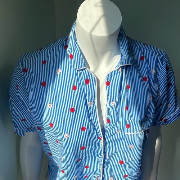 J. Crew Factory cotton pj top preppy striped apple print size smal - Picture 4 of 7